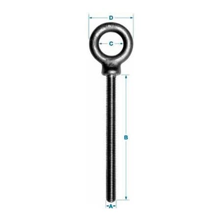 Ken Forging Eye Bolt With Shoulder, 3/8"-16, 2-1/2 in Shank, 1 in ID, Carbon Steel K2023-B